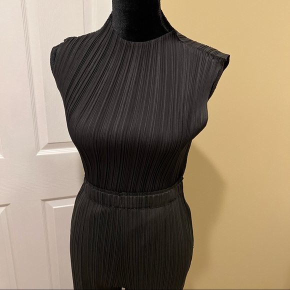 Office two pieces set turtleneck top loose pants casual pleated wide leg pants - Picture 7 of 15